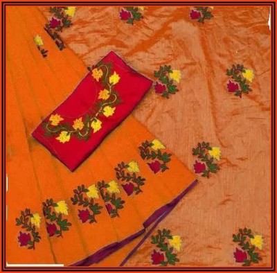 Lavisa Embroidered Mysore Cotton Blend Saree(Multicolor)