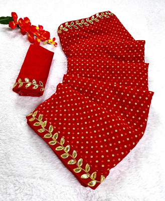 DUMRU TRENDZ Dyed Bandhani Georgette Saree(Red)