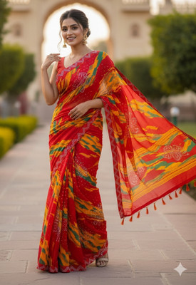 Shubhmilan Digital Print Sambalpuri Cotton Blend Saree(Red)