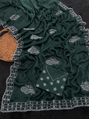 JENNYFEB Embellished Bollywood Pure Silk Saree(Green)