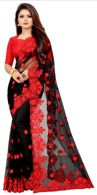 ANGEL BOUTIQUE Embroidered Bollywood Net Saree(Black)