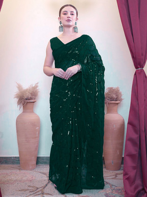 Bluebirdimpex Embellished Bollywood Georgette Saree(Green)