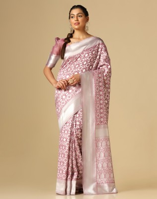 SIRIL Woven, Embellished, Self Design Banarasi Cotton Blend Saree(Pink, Silver)