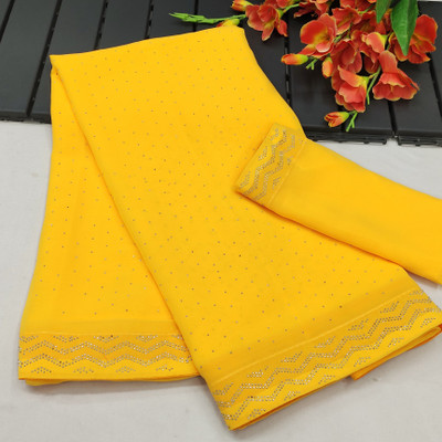 SAVRITI Embellished Bollywood Georgette Saree(Yellow)