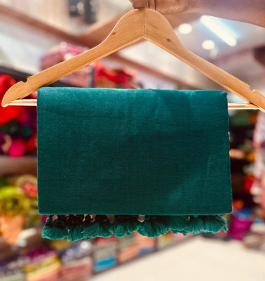 Apu Solid/Plain Handloom Pure Cotton Saree(Green)
