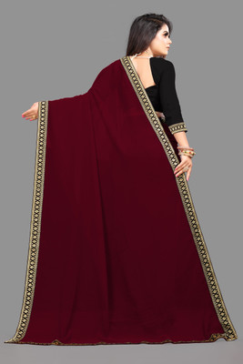 YP CREATION Solid/Plain Daily Wear Georgette Saree(Maroon)