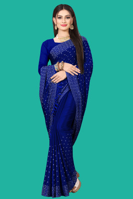 rudraCreation Self Design, Solid/Plain Chanderi Georgette Saree(Blue)