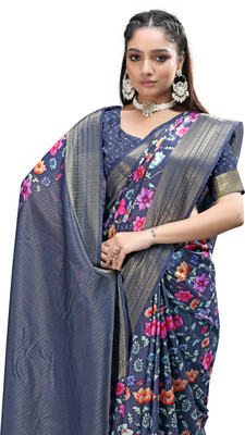 PremVastra Digital Print Kalamkari Crepe Saree(Blue)