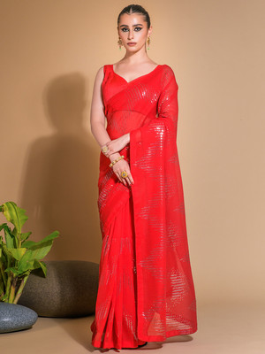 Divastri Embellished Bollywood Georgette Saree(Red)
