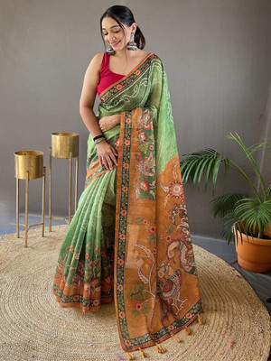 SGF11 Self Design Handloom Silk Blend Saree(Green)