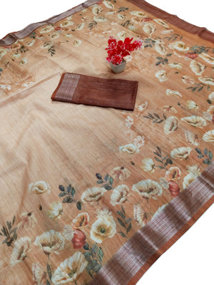 HouseOfCommon Printed Bollywood Linen, Cotton Linen Saree(Multicolor)