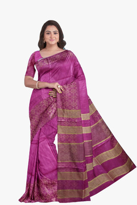 ASHMITAS COLLECTION Self Design Handloom Tussar Silk Saree(Purple)