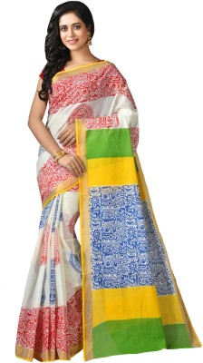 crochetin Hand Painted Handloom Handloom Pure Cotton Saree(Multicolor)