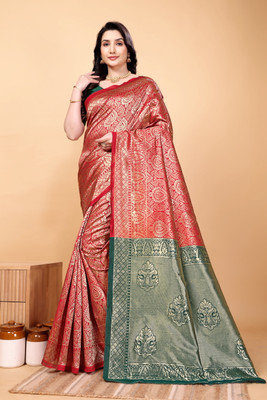 JAY KHODIYAR EMBROIDERY Self Design Bollywood Jacquard Saree(Red)