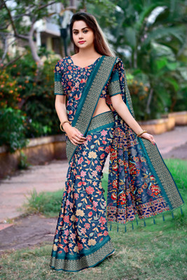 DHARMRAJ ENTERPRISE Digital Print Bollywood Cotton Silk Saree(Blue)