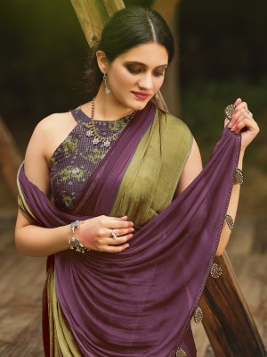 Sareemall Embellished Bollywood Chiffon Saree(Purple)