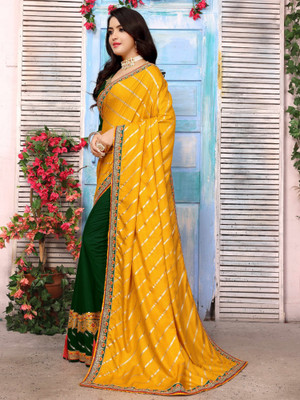 Sareemall Embellished Bandhani Silk Blend Saree(Yellow)
