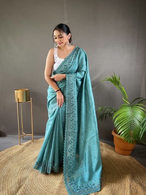 SGF11 Self Design Handloom Silk Blend Saree(Blue)