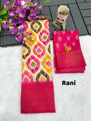 Bansari Textiles Applique, Printed, Woven Daily Wear Cotton Linen Saree(Multicolor)