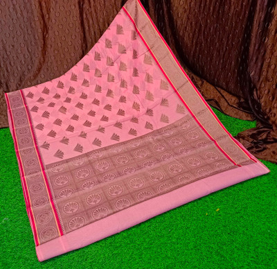 Spewim Woven Banarasi Cotton Silk Saree(Pink)