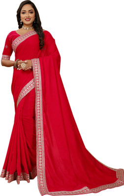Divastri Embroidered Bollywood Velvet Saree(Pink)