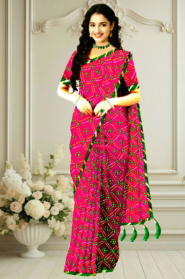 Lado Rani Printed Kota Doria Silk Blend Saree(Magenta)