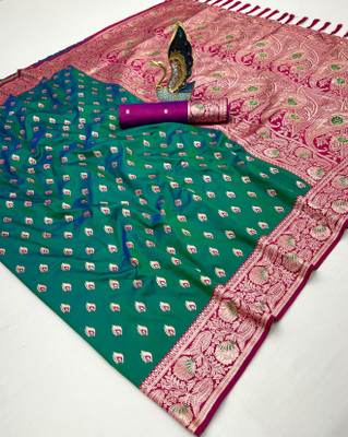 Divastri Woven Banarasi Cotton Silk Saree(Green)