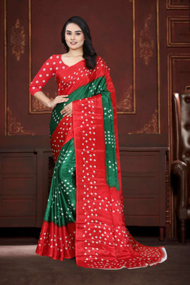 jihana fab Printed Bandhani Georgette Saree(Green)