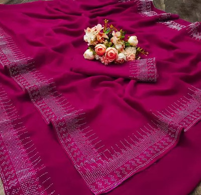 DHRAM CREATION Solid/Plain Bollywood Georgette Saree(Pink)
