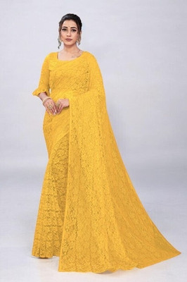 NORAFLEXx Self Design Bollywood Net Saree(Yellow)