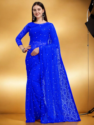 NEXAA Self Design Bollywood Net Saree(Blue)