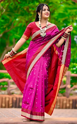 AJMERA FAISHON Temple Border Sambalpuri Art Silk Saree(Pink)