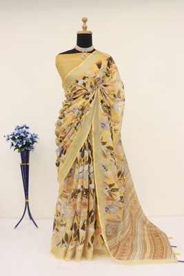 HouseOfCommon Floral Print Bollywood Linen Saree(Multicolor)