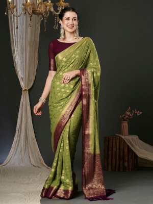 ANOUK Woven Kanjivaram Pure Cotton Saree(Green)