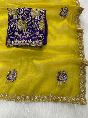 bhavika silk mills Embroidered Bollywood Georgette Saree(Yellow)