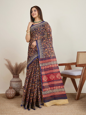 SHANVIKA Printed Daily Wear Pure Cotton Saree(Purple)