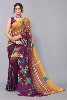 ANIRAV Printed Daily Wear Georgette Saree(Yellow)