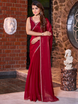 Sareemall Solid/Plain Bollywood Satin Saree(Maroon)