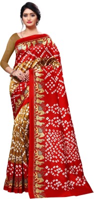 Divastri Floral Print Bollywood Cotton Blend Saree(Red, Beige)