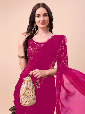 AMIYASILKMILLS Embroidered, Self Design Bollywood Crepe Saree(Pink)