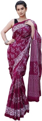 Suraj International Checkered, Color Block, Digital Print, Dyed, Floral Print, Printed, Self Design, Polka Print Daily Wear Pure Cotton Saree(Magenta, White)