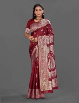 tapovan fashion Embellished, Self Design, Woven Kanjivaram Silk Blend, Jacquard Saree(Maroon)