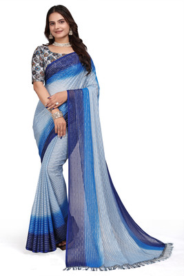 GRIFEZ Striped Bollywood Georgette Saree(Light Blue)