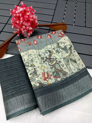 HouseOfCommon Digital Print Kanjivaram Pure Cotton, Cotton Linen Saree(Grey)