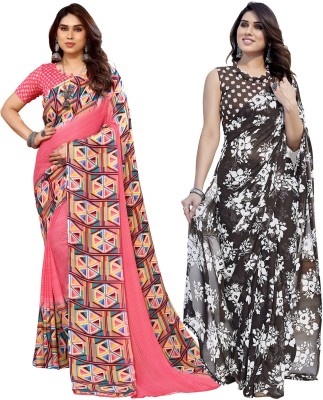 Anand Sarees Floral Print Daily Wear Georgette Saree(Pack of 2, Pink, Grey)