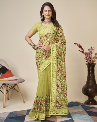 Marry Printed Bollywood Net Saree(Yellow)