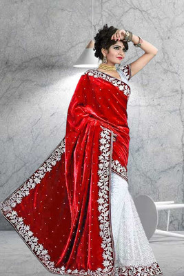 Freydis Self Design Banarasi Velvet Saree(Red)