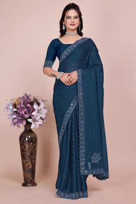 DEV SHREE SILK Embellished Bollywood Chiffon Saree(Dark Blue)