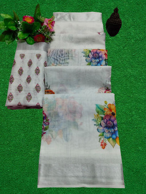 PRTRENDZ Self Design Bollywood Pure Cotton, Cotton Linen Saree(White)