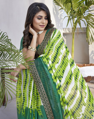 YASHIKA Printed Daily Wear Georgette, Lace Saree(Green)
